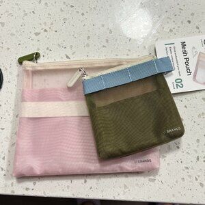 Set of Two Mesh Pouches - Pink + Green - NWT